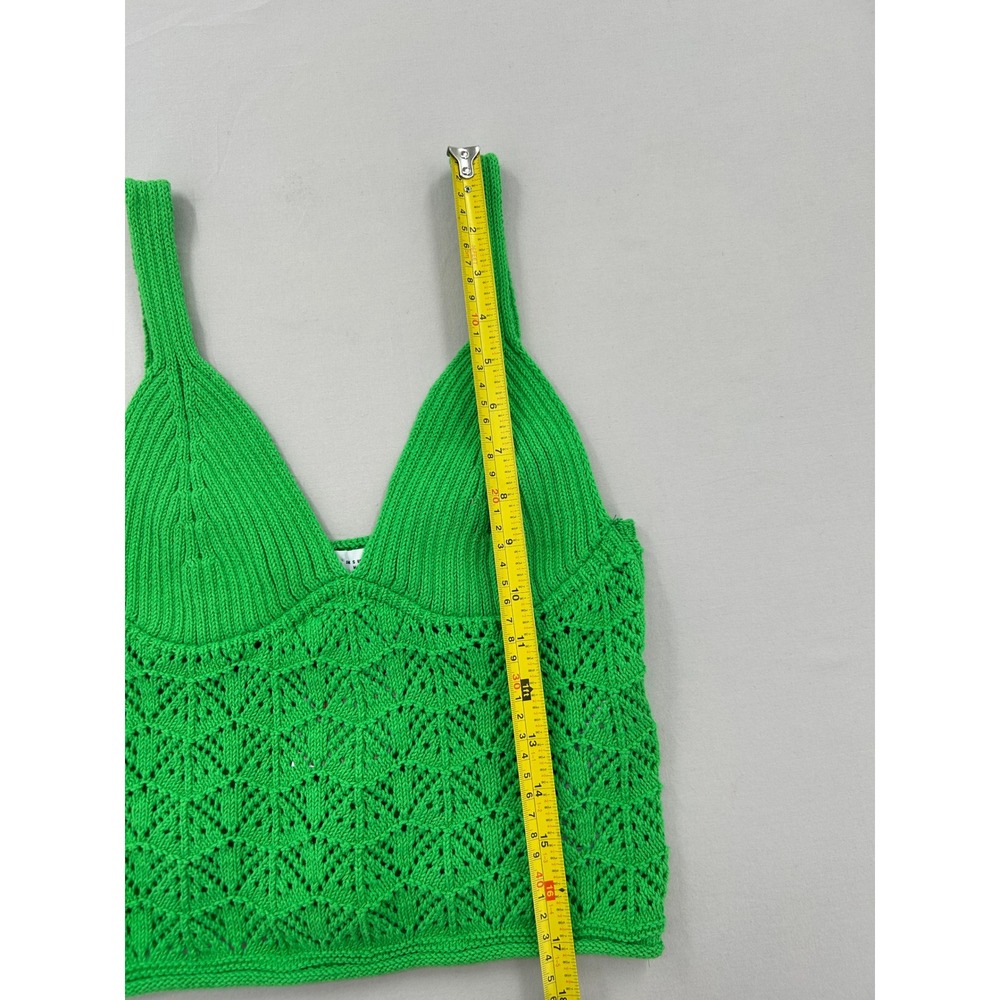 Zara Green Pointelle Knit Crop Top V-Neck Sleeveless Tank Small - Picture 8 of 12